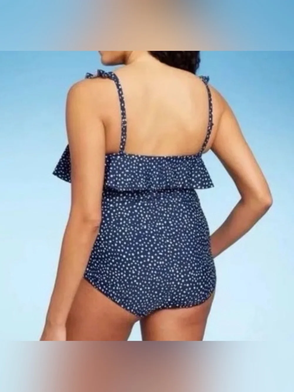 NWT Kona Sol Navy Blue Polka Dot Ruffle One-Piece Swimsuit